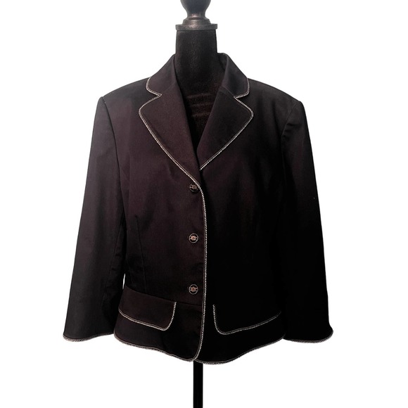 Tahari Denim Suite with White Piping Detail- Plus - Picture 1 of 16